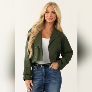 Pine Long Sleeve Buttoned Crop Trench Jacket